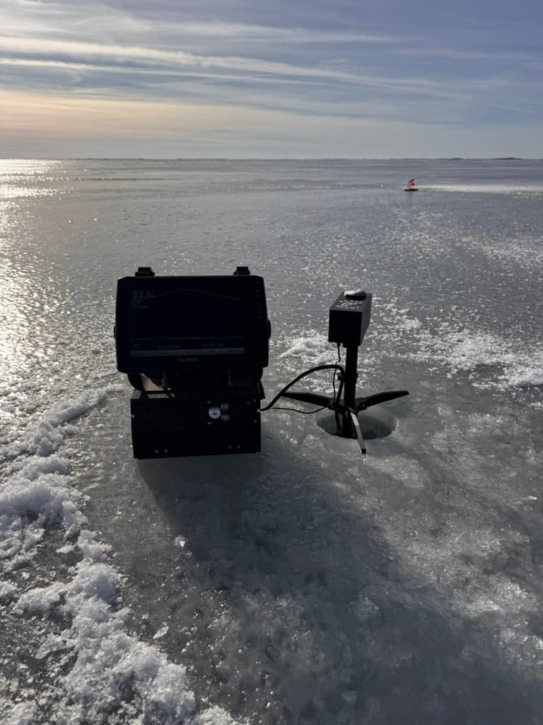 XT pole on the ice tripod with the transducer down the hole