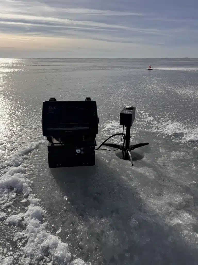 XT pole on the ice tripod with the transducer down the hole